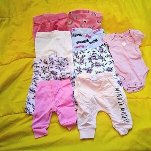 Pink Baby GIRL Pants And TOP Bundle - FLORAL, PINK, RAINBOW (Nb - 3m)